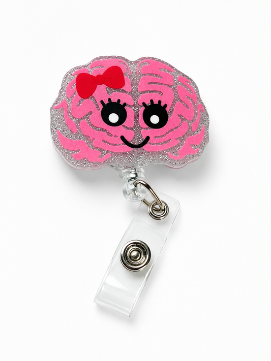 Cute Pink Brain Badge Reel